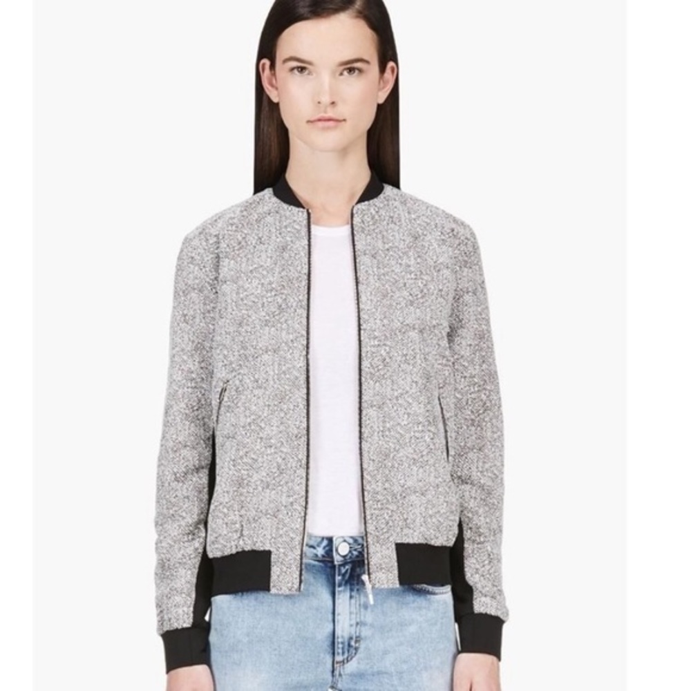 BANANA REPUBLIC BOMBER JACKET FAUX LEATHER TRIM BLACK WHITE METALLIC THREAD S